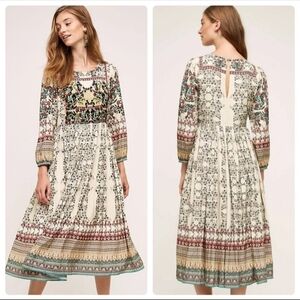 Anthropologie Bhanuni Jyoti Fair Fields Beaded‎ Maxi Dress Sz 10 Floral Boho